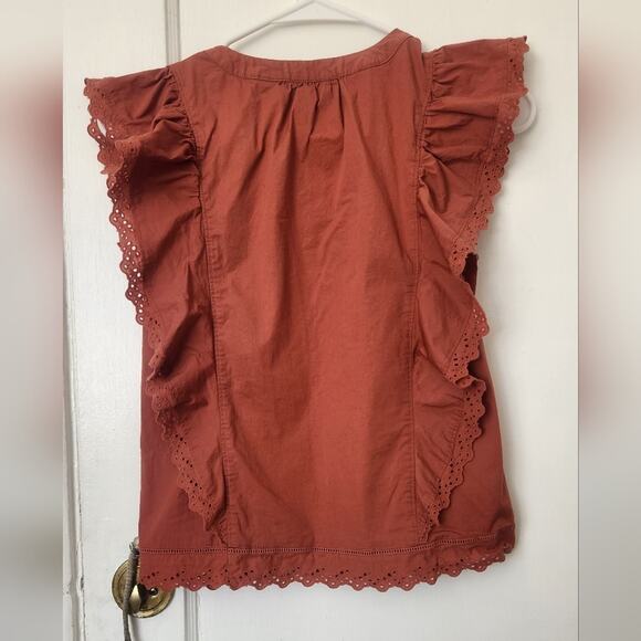 AMARYLLIS Rust orange Eyelet blouse XS - Picture 2 of 5